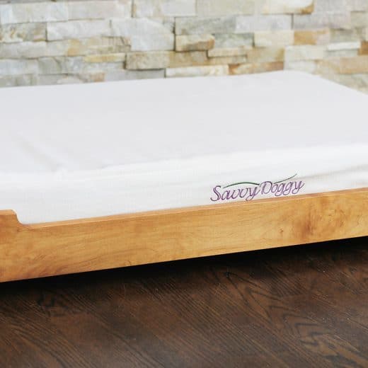 The Savvy Doggy platform bed without an engraving in the Cedar stain.